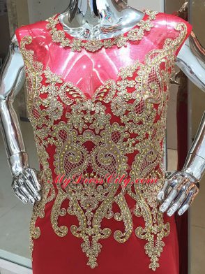 Beading and Appliques Red Zipper Sleeveless Floor Length