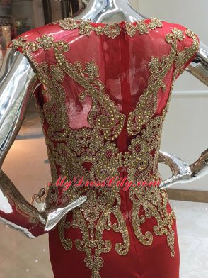 Beading and Appliques Red Zipper Sleeveless Floor Length