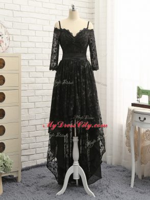 Pretty Half Sleeves High Low Lace Zipper with Black