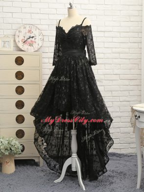 Pretty Half Sleeves High Low Lace Zipper with Black