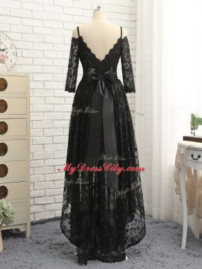 Pretty Half Sleeves High Low Lace Zipper with Black