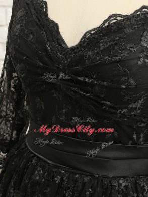 Pretty Half Sleeves High Low Lace Zipper with Black