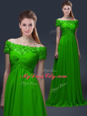 Short Sleeves Floor Length Appliques Lace Up Mother of the Bride Dress