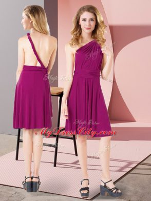 Fuchsia Chiffon and Silk Like Satin Criss Cross Vestidos de Damas Sleeveless Mini Length Ruching
