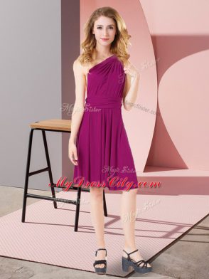 Fuchsia Chiffon and Silk Like Satin Criss Cross Vestidos de Damas Sleeveless Mini Length Ruching