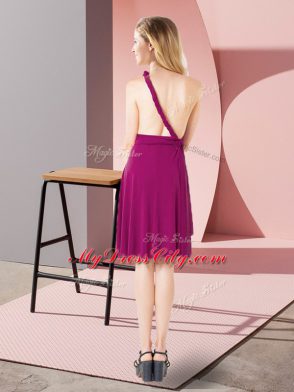 Fuchsia Chiffon and Silk Like Satin Criss Cross Vestidos de Damas Sleeveless Mini Length Ruching