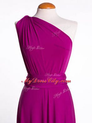 Fuchsia Chiffon and Silk Like Satin Criss Cross Vestidos de Damas Sleeveless Mini Length Ruching