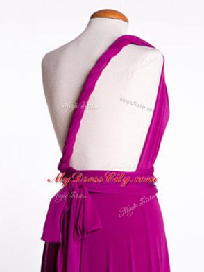 Fuchsia Chiffon and Silk Like Satin Criss Cross Vestidos de Damas Sleeveless Mini Length Ruching