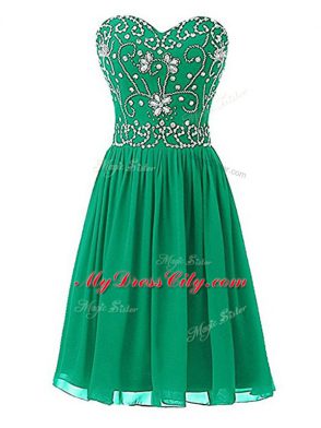 Green Sleeveless Beading Knee Length Prom Evening Gown