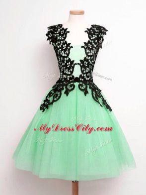 Custom Made A-line Damas Dress Apple Green Straps Tulle Sleeveless Knee Length Lace Up