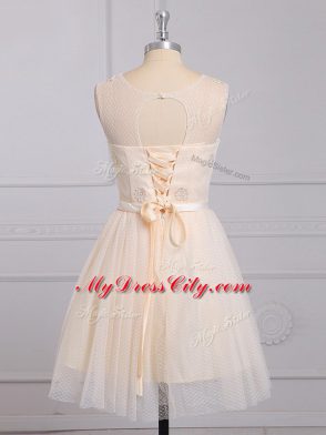 Eye-catching Mini Length Champagne Court Dresses for Sweet 16 Scoop Sleeveless Lace Up