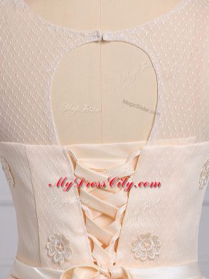 Eye-catching Mini Length Champagne Court Dresses for Sweet 16 Scoop Sleeveless Lace Up