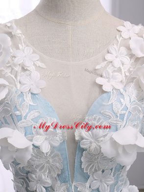 Fantastic Scoop Sleeveless Court Train Lace Up Quinceanera Gown Light Blue Organza