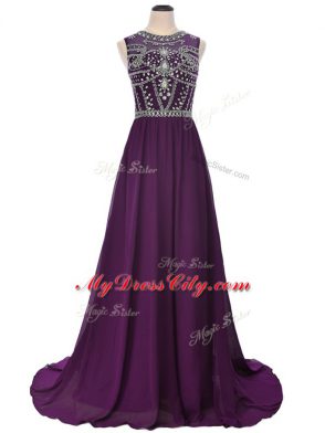 Affordable Elastic Woven Satin Short Sleeves Celebrity Style Dress Brush Train and Beading