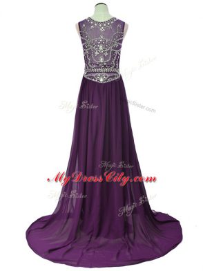 Affordable Elastic Woven Satin Short Sleeves Celebrity Style Dress Brush Train and Beading