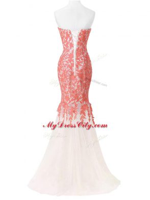Modest Sleeveless Lace Up Floor Length Lace and Appliques Formal Evening Gowns
