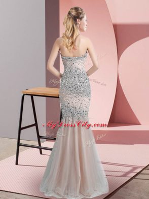 Sweetheart Sleeveless Homecoming Dress Floor Length Beading Champagne Tulle