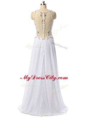 Fantastic White Chiffon Zipper Scoop Sleeveless High Low Evening Dress Beading and Lace and Appliques