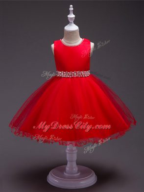 Enchanting Red Zipper Scoop Beading Flower Girl Dress Organza Sleeveless