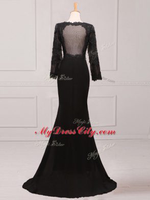Adorable Black Scoop Neckline Lace and Appliques and Belt Mother Dresses Long Sleeves Side Zipper
