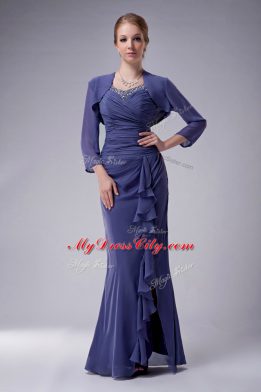 Sophisticated Blue Sleeveless Beading Floor Length Mother of the Bride Dress