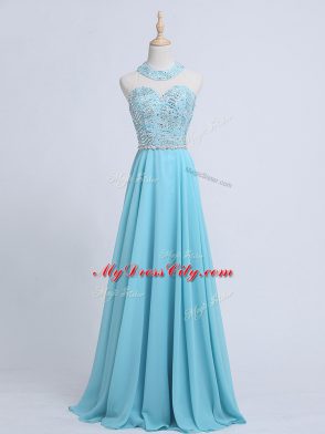 Beading Juniors Evening Dress Aqua Blue Zipper Sleeveless