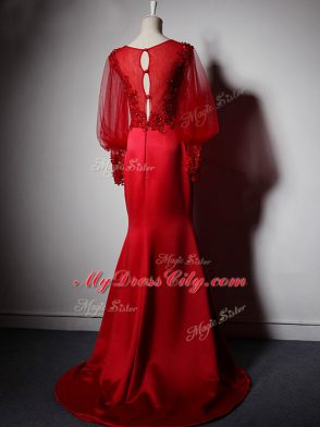 Edgy Royal Blue Scoop Neckline Beading and Lace and Appliques Mother Dresses Long Sleeves Clasp Handle