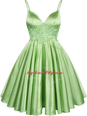 New Arrival Green Elastic Woven Satin Lace Up Wedding Guest Dresses Sleeveless Knee Length Lace
