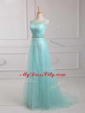 Apple Green Long Sleeves Chiffon Zipper Prom Gown for Prom and Party