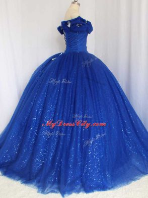 Tulle Cap Sleeves Floor Length Sweet 16 Dress and Hand Made Flower