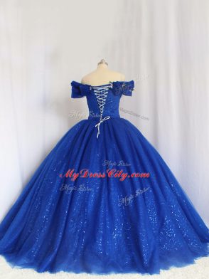 Tulle Cap Sleeves Floor Length Sweet 16 Dress and Hand Made Flower