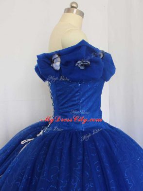 Tulle Cap Sleeves Floor Length Sweet 16 Dress and Hand Made Flower