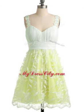 Knee Length Yellow Bridesmaids Dress Straps Sleeveless Lace Up