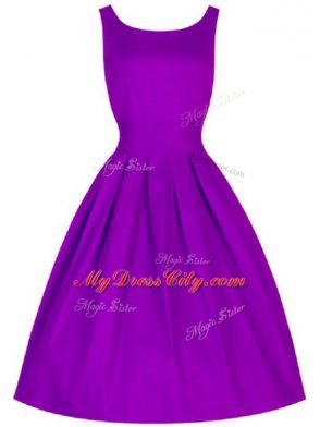 Purple Sleeveless Ruching Knee Length Bridesmaid Dress
