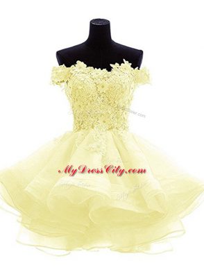 Light Yellow Zipper Party Dress Beading and Lace and Appliques and Ruffles Sleeveless Mini Length