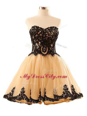 A-line Prom Dress Champagne Sweetheart Tulle Sleeveless Mini Length Lace Up