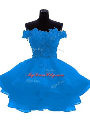 Adorable Blue Organza Zipper Winning Pageant Gowns Sleeveless Mini Length Lace and Appliques and Ruffles