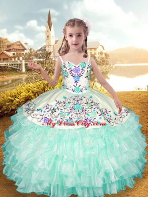 Classical Floor Length Ball Gowns Sleeveless Apple Green Little Girls Pageant Dress Lace Up