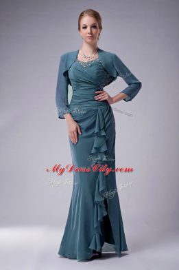 Sleeveless Chiffon Floor Length Zipper Mother of Bride Dresses in Navy Blue with Beading