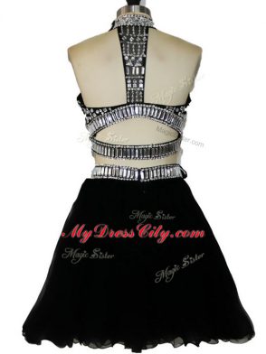 Extravagant Black Halter Top Neckline Beading Prom Gown Sleeveless Criss Cross