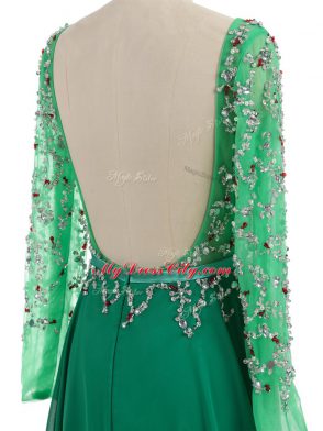 Modern Green Backless Oscars Dresses Beading Long Sleeves Brush Train