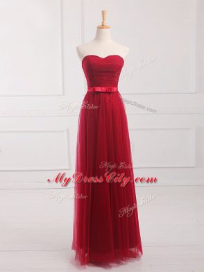 Wine Red Dama Dress Prom and Party and Wedding Party with Belt Sweetheart Sleeveless Lace Up