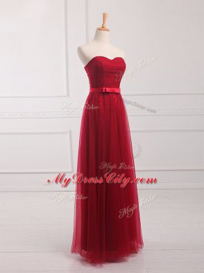 Wine Red Dama Dress Prom and Party and Wedding Party with Belt Sweetheart Sleeveless Lace Up
