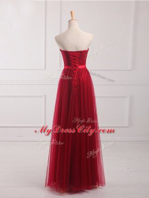 Wine Red Dama Dress Prom and Party and Wedding Party with Belt Sweetheart Sleeveless Lace Up