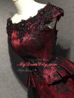 Scoop Sleeveless Lace Up Mother of the Bride Dress Red And Black Lace