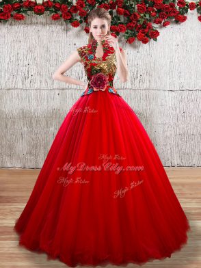 Hot Sale Floor Length Red 15 Quinceanera Dress Organza Short Sleeves Appliques