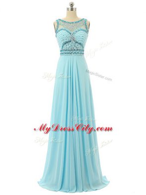 Attractive Floor Length Empire Sleeveless Aqua Blue Homecoming Dress Zipper