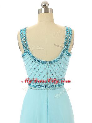 Attractive Floor Length Empire Sleeveless Aqua Blue Homecoming Dress Zipper