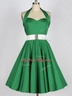 Satin Halter Top Sleeveless Lace Up Belt Vestidos de Damas in Green