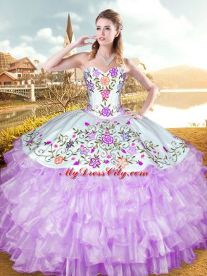 Sweetheart Sleeveless Organza and Taffeta 15 Quinceanera Dress Embroidery and Ruffled Layers Lace Up